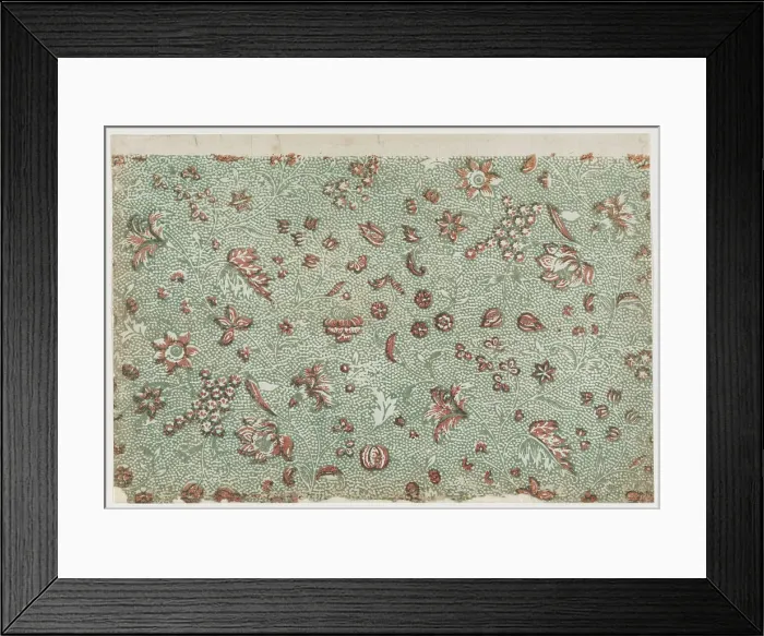 Framed Print : Sheet with overall floral and vine pattern with dots, 19th century. Creator: Anon Framed Print : Sheet with overall floral and vine pattern with dots, 19th century. Creator: Anon