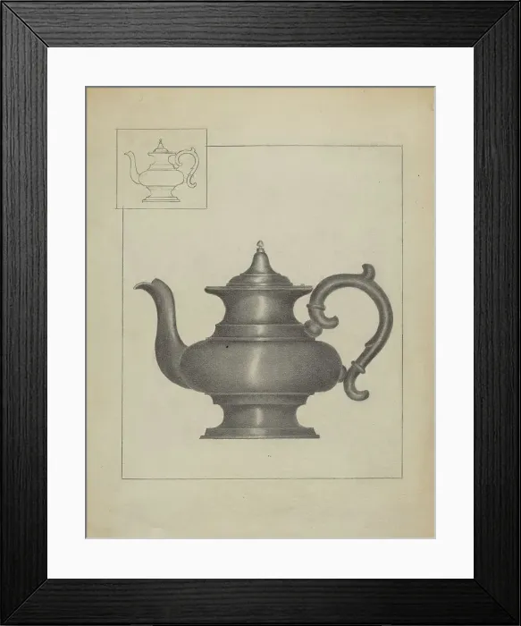 Framed Print : Pewter Teapot, c. 1936. Creator: Janet Riza Framed Print : Pewter Teapot, c. 1936. Creator: Janet Riza