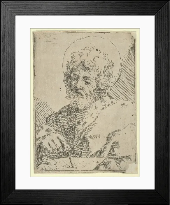 Framed Print : Saint Luke holding a paint brush and palette, after Reni (?), 1600-1650. Creator: Anon Framed Print : Saint Luke holding a paint brush and palette, after Reni (?), 1600-1650. Creator: Anon