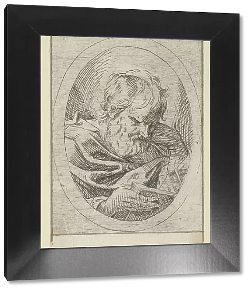 An apostle resting his head on his left hand and reading a book, in an oval frame, 1600-1640. Creator: Anon