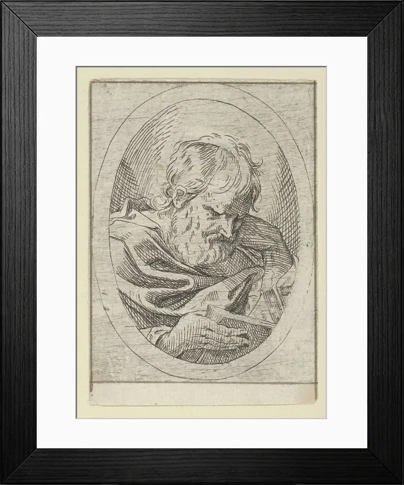 Framed Print : An apostle resting his head on his left hand and reading a book, in an oval frame, 1600-1640. Creator: Anon Framed Print : An apostle resting his head on his left hand and reading a book, in an oval frame, 1600-1640. Creator: Anon