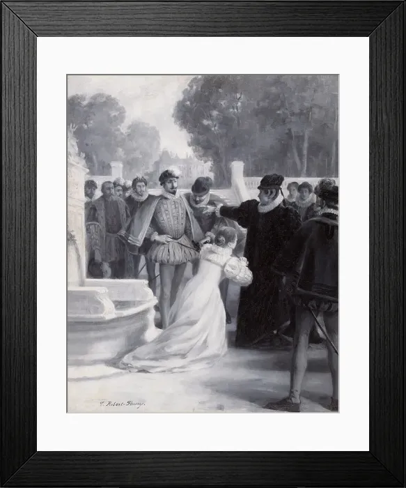 Framed Print : Amy Robsart at the foot of the queen, between 1890 and 1891. Creator: Tony Robert-Fleury Framed Print : Amy Robsart at the foot of the queen, between 1890 and 1891. Creator: Tony Robert-Fleury