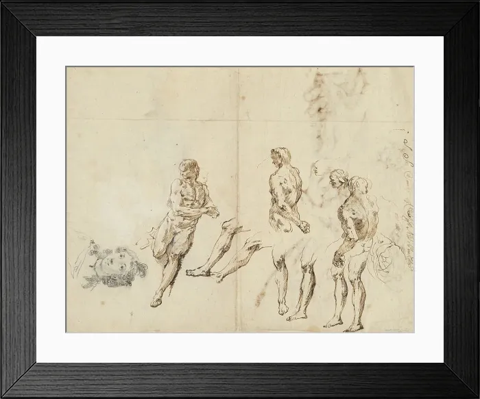 Framed Print : Head of a Woman and Studies of a Male Nude [verso]. Creator: Francesco Fontebasso