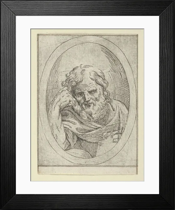 Framed Print : An apostle resting his head on his right hand and holding a book, in an oval frame, 1600-1640. Creator: Anon Framed Print : An apostle resting his head on his right hand and holding a book, in an oval frame, 1600-1640. Creator: Anon