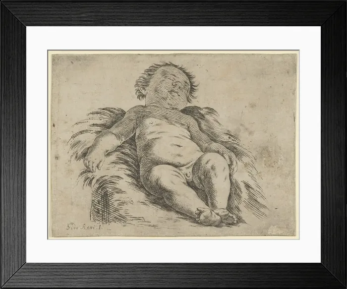 Framed Print : Sleeping child, partly in shadow, after Reni(?), 17th century. Creator: Anon