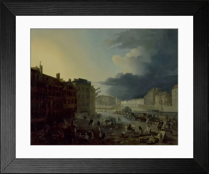 Framed Print : Pont Rouge and the tip of ile Saint-Louis and ile de la Cite, seen from the Port au Ble, 1791. Creator: Jacques-Albert Senave Framed Print : Pont Rouge and the tip of ile Saint-Louis and ile de la Cite, seen from the Port au Ble, 1791. Creator: Jacques-Albert Senave
