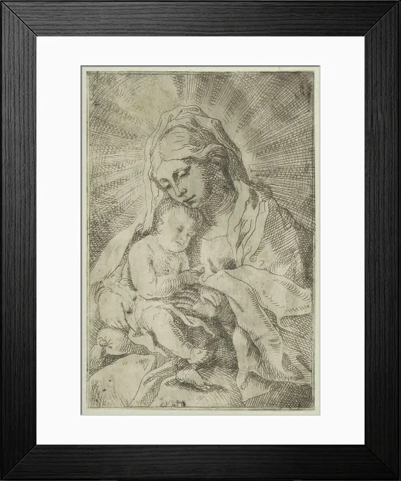 Framed Print : The Virgin holding the infant Christ, after Reni, ca. 1600-1640. Creator: Anon Framed Print : The Virgin holding the infant Christ, after Reni, ca. 1600-1640. Creator: Anon