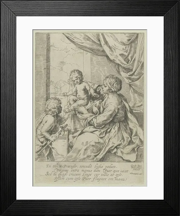 Framed Print : The Virgin and Child at a table with the young John the Baptist, after Reni, ca. 1600-1640. Creator: Anon
