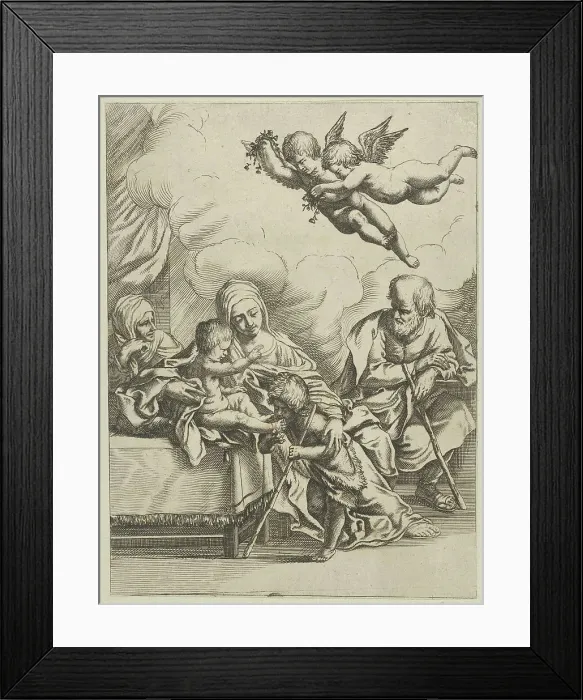 Framed Print : The Holy Family with young John the Baptist and Saint Elizabeth, two angels above... ca. 1590-1610. Creator: Anon Framed Print : The Holy Family with young John the Baptist and Saint Elizabeth, two angels above... ca. 1590-1610. Creator: Anon