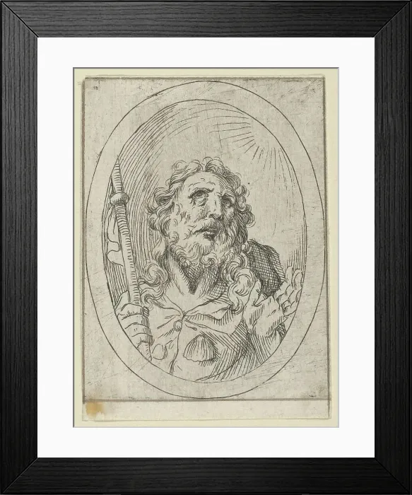 Framed Print : Saint James Major, looking upwards and holding a staff, from Christ, the Virgin, and... 1600-1640. Creator: Anon Framed Print : Saint James Major, looking upwards and holding a staff, from Christ, the Virgin, and... 1600-1640. Creator: Anon