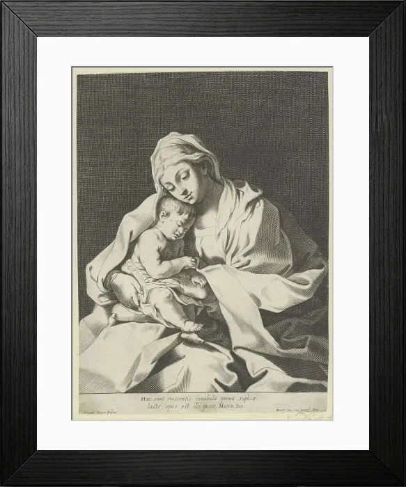Framed Print : The Virgin holding the infant Christ on her lap, after Reni, 1630-78. Creator: Anon Framed Print : The Virgin holding the infant Christ on her lap, after Reni, 1630-78. Creator: Anon