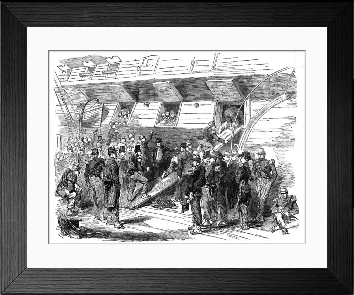 Framed Print : The 48th French Regiment of the Line embarking on board The St. Vincent English ship... 1854. Creator: Unknown. The 48th French Regiment of the Line embarking on board The St. Vincent English ship... 1854. Creator: Unknown Framed Print : The 48th French Regiment of the Line embarking on board The St. Vincent English ship... 1854. Creator: Unknown. The 48th French Regiment of the Line embarking on board The St. Vincent English ship... 1854. Creator: Unknown