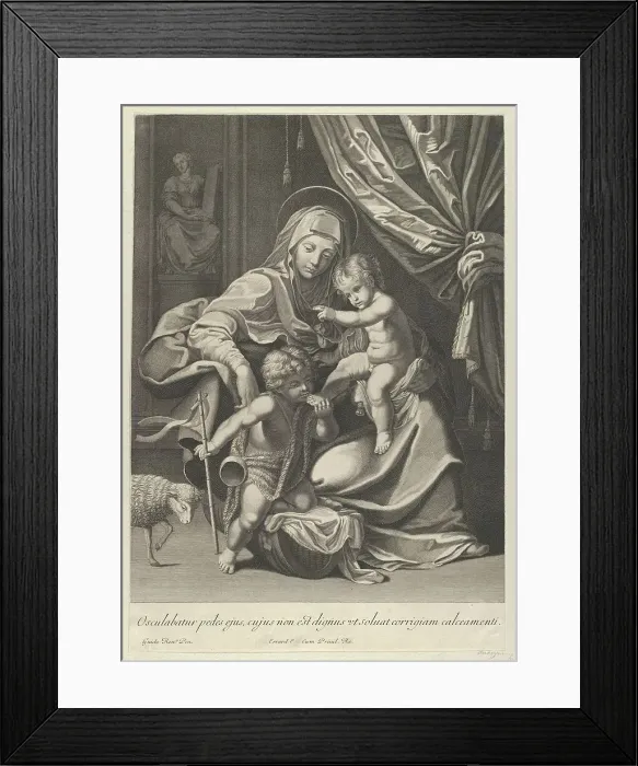 Framed Print : The Virgin seated with the infant Christ on her lap, the young Saint John the Baptist... 1625-89. Creator: Anon Framed Print : The Virgin seated with the infant Christ on her lap, the young Saint John the Baptist... 1625-89. Creator: Anon