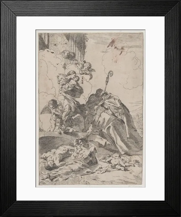 Framed Print : Three Lucchese saints Sts Nicholas Tolentino, Nicholas of Bari interceding with the V... 1650-1700. Creator: Anon Framed Print : Three Lucchese saints Sts Nicholas Tolentino, Nicholas of Bari interceding with the V... 1650-1700. Creator: Anon