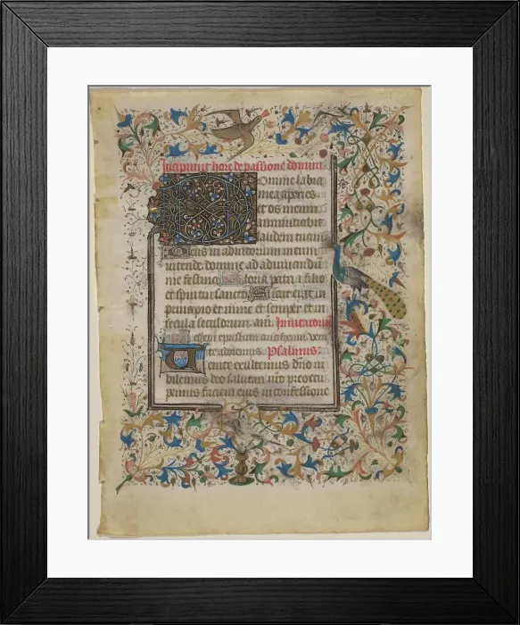 Framed Print : Manuscript Leaf from a Book of Hours (incip. Passionis), 1390. Creator: Unknown Framed Print : Manuscript Leaf from a Book of Hours (incip. Passionis), 1390. Creator: Unknown
