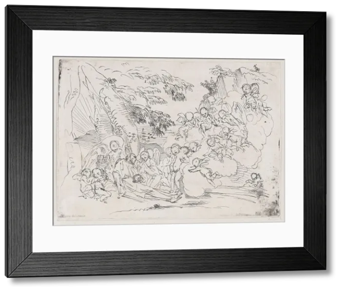 Framed Print : The death of Saint Pellegrino surrounded by many putti, 1700-1800. Creator: Anon Framed Print : The death of Saint Pellegrino surrounded by many putti, 1700-1800. Creator: Anon