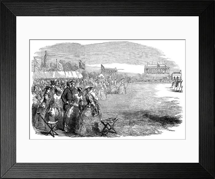 Framed Print : Grand National Archery Meeting on the Race-Ground, Shrewsbury, 1854. Creator: Unknown Framed Print : Grand National Archery Meeting on the Race-Ground, Shrewsbury, 1854. Creator: Unknown