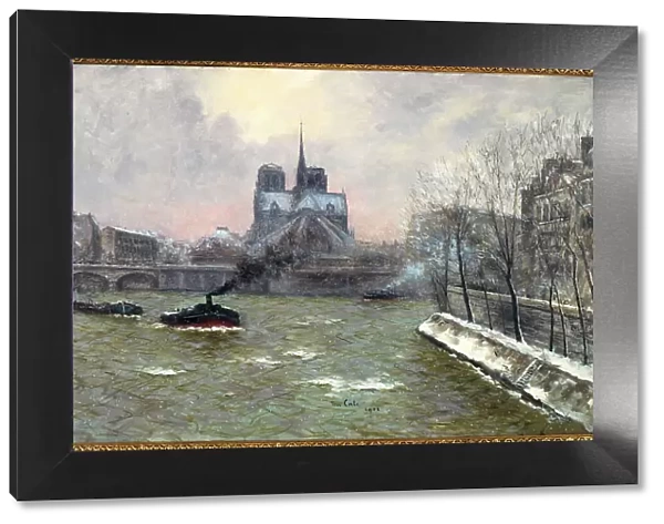 Apse of Notre-Dame, seen from the Pont de la Tournelle, snow effect, 1902. Creator: Siebe Johannes ten Cate