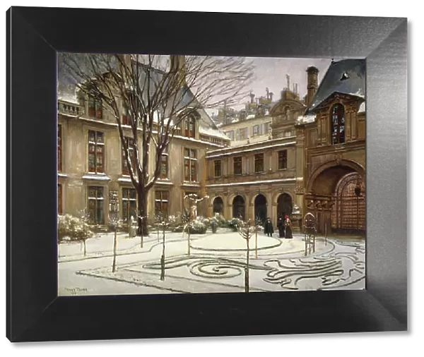 The garden of the Carnavalet museum; snow effect, 1905. Creator: Henry Tenre