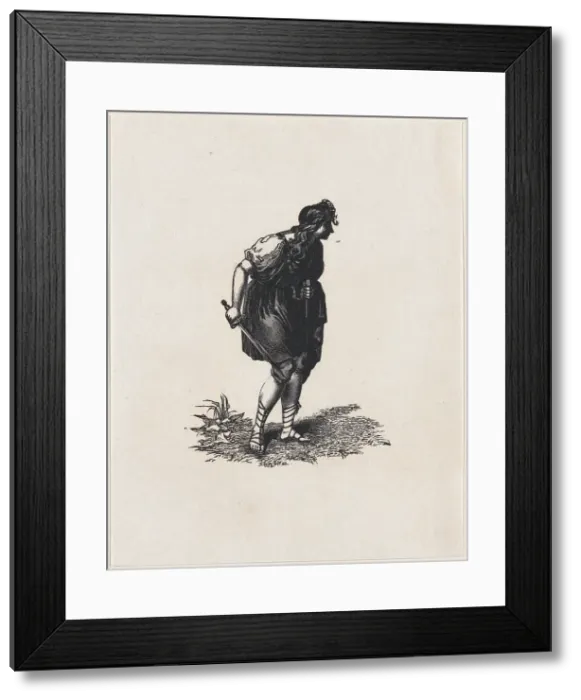 Framed Print : Figure holding a sword with their back hunched (after one of Boydell's Shakespear... ca. 1800-1899. Creator: Anon) Framed Print : Figure holding a sword with their back hunched (after one of Boydell's Shakespear... ca. 1800-1899. Creator: Anon)