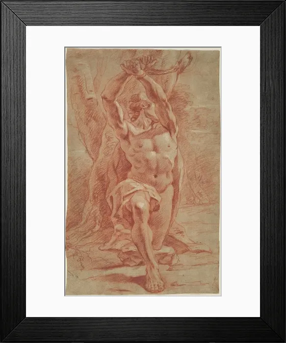Framed Print : Kneeling Man Bound to a Tree, c. 1685. Creator: Unknown Framed Print : Kneeling Man Bound to a Tree, c. 1685. Creator: Unknown