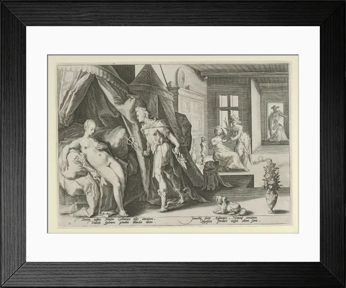 Framed Print : Mercury Entering Herse's Room After Changing Agraulos to Stone, from Ovid, Metamorphoses... 1590. Creator: Anon Framed Print : Mercury Entering Herse's Room After Changing Agraulos to Stone, from Ovid, Metamorphoses... 1590. Creator: Anon