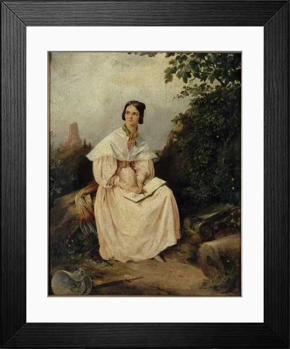 Framed Print : Héloïse Colin dessinant dans la campagne nîmoise, 1836. Creator: Alexandre-Marie Colin Framed Print : Héloïse Colin dessinant dans la campagne nîmoise, 1836. Creator: Alexandre-Marie Colin