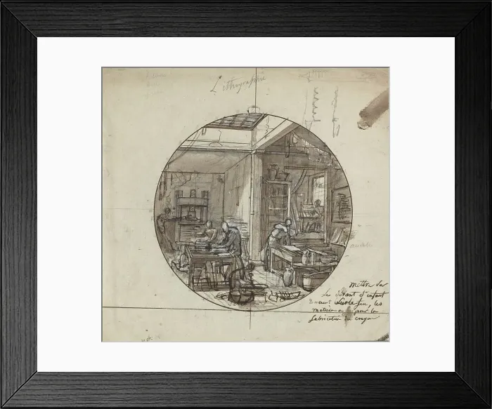 Framed Print : Lithographic Workshop, 19th century. Creator: Unknown Framed Print : Lithographic Workshop, 19th century. Creator: Unknown