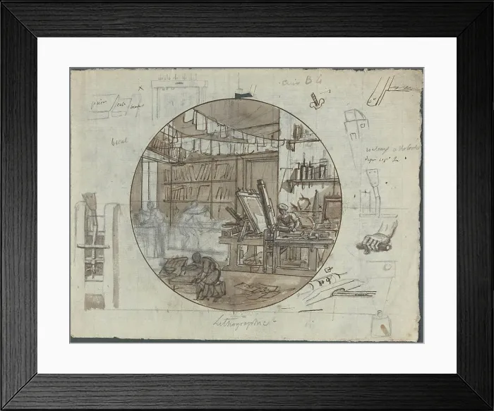 Framed Print : Lithographic Workshop, 19th century. Creator: Unknown Framed Print : Lithographic Workshop, 19th century. Creator: Unknown