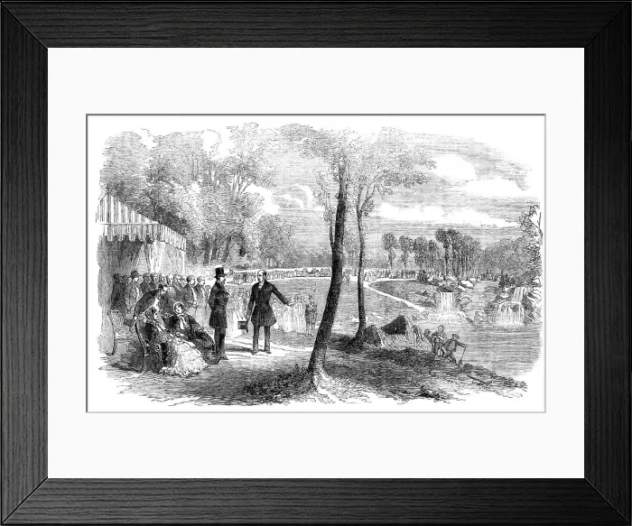 Framed Print : Inauguration of the Cascades, in the Bois de Boulogne, Paris, by the Emperor and Empress of... 1854 Creator: Unknown Framed Print : Inauguration of the Cascades, in the Bois de Boulogne, Paris, by the Emperor and Empress of... 1854 Creator: Unknown
