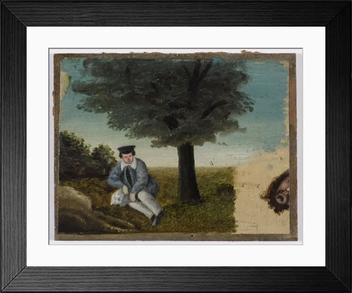 Framed Print : Autoportrait de Gustave Courbet à l'âge de quatorze ans ; fragment de tête barbue, c1833. Creator: Gustave Courbet Framed Print : Autoportrait de Gustave Courbet à l'âge de quatorze ans ; fragment de tête barbue, c1833. Creator: Gustave Courbet