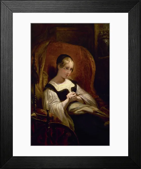 Framed Print : Marguerite at the spinning wheel, c1831. Creator: Ary Scheffer Framed Print : Marguerite at the spinning wheel, c1831. Creator: Ary Scheffer