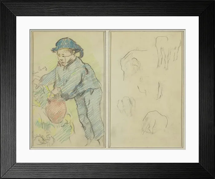 Framed Print : A Breton Boy with a Jug; Five Animal Forms [verso], 1884-1888. Creator: Paul Gauguin