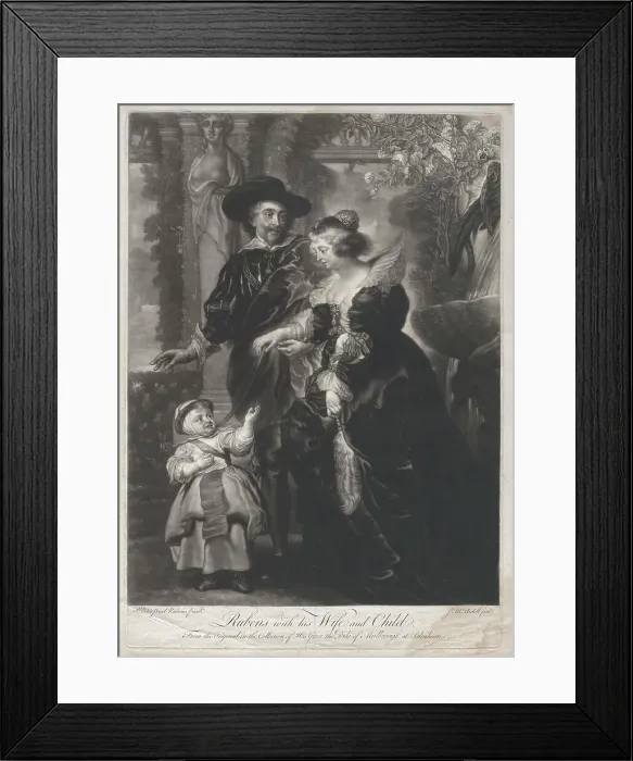 Framed Print : Rubens, his wife, Helena Fourment, and their son, Frans, ca. 1740-65. Creator: James McArdell Framed Print : Rubens, his wife, Helena Fourment, and their son, Frans, ca. 1740-65. Creator: James McArdell