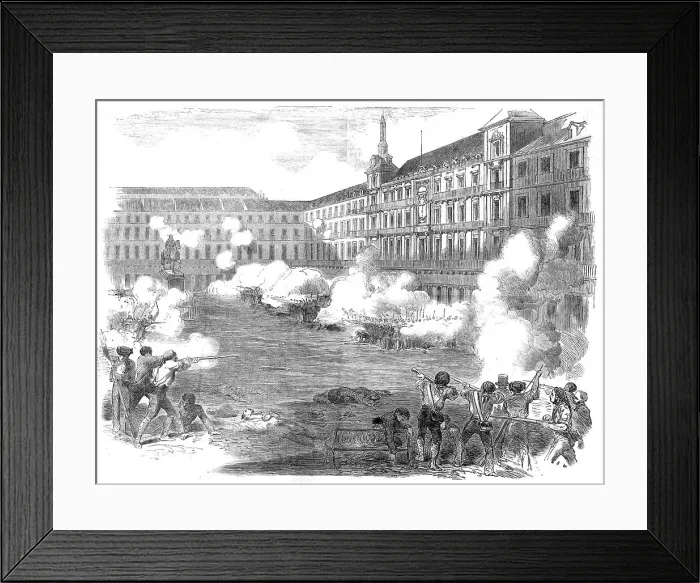 Framed Print : The Insurrection in Madrid - Conflict in the Plaza Mayor, 1854. Creator: Unknown Framed Print : The Insurrection in Madrid - Conflict in the Plaza Mayor, 1854. Creator: Unknown