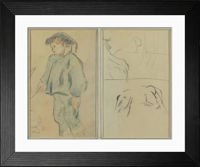 Framed Print : Breton Boy Tending Geese; Cows and a Figure Leaning on a Ledge [verso], 1884-1888. Creator: Paul Gauguin