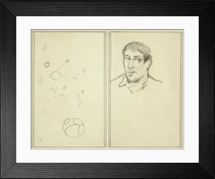 Framed Print : Circles and Numbers; Self-Portrait [recto], 1884-1888. Creator: Paul Gauguin