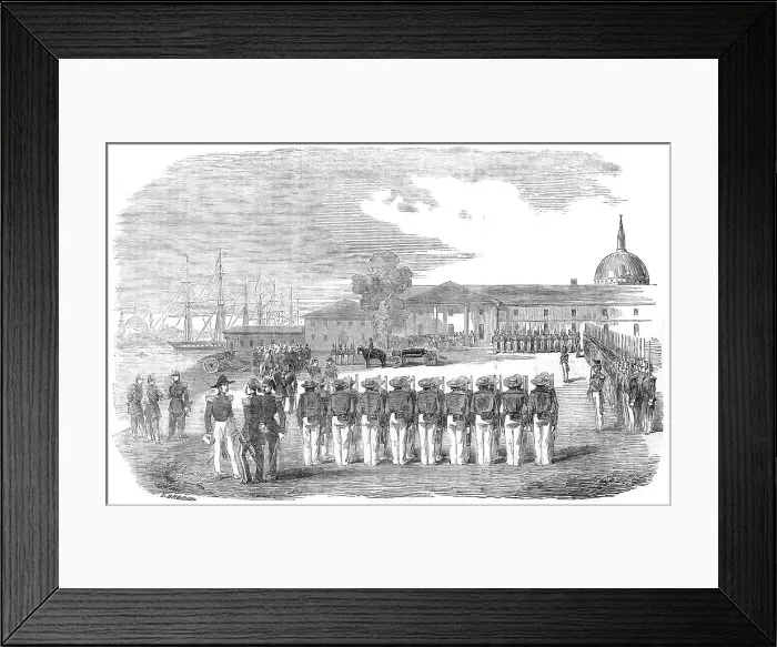 Framed Print : Honours paid to the remains of Captain Hyde Parker, by the English, French and Turkish... 1854. Creator: Smyth Framed Print : Honours paid to the remains of Captain Hyde Parker, by the English, French and Turkish... 1854. Creator: Smyth