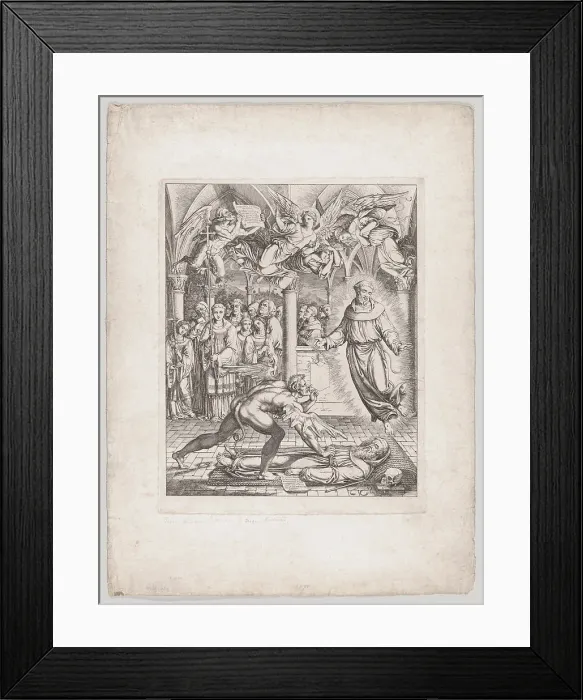 Framed Print : Battle of Satan with St. Francis for the Soul of the Monk Guido of Montefeltro, 1807-8. Creator: Joseph Anton Koch Framed Print : Battle of Satan with St. Francis for the Soul of the Monk Guido of Montefeltro, 1807-8. Creator: Joseph Anton Koch
