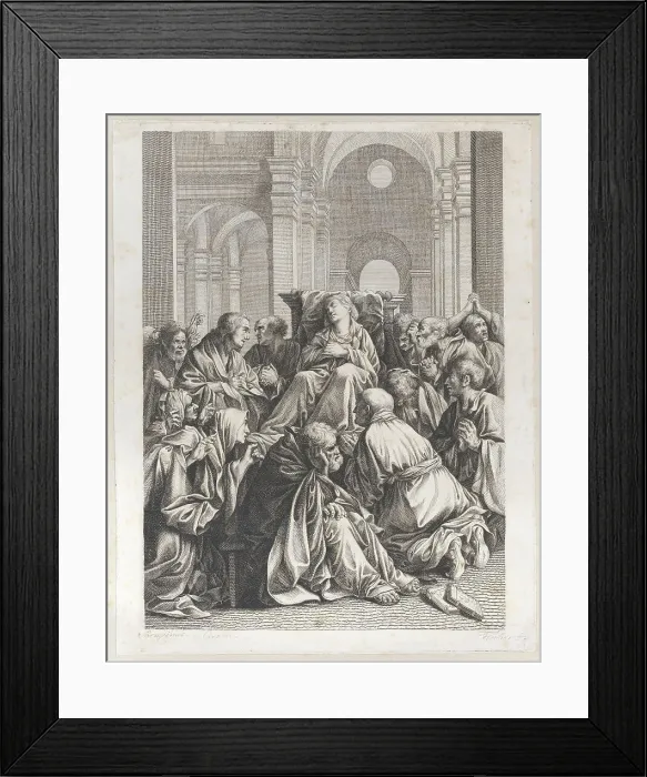 Framed Print : Death of the Virgin, lying on a chair at center, surrounded by Apostles, inside a tem... 1790-1822. Creator: Joseph Fischer Framed Print : Death of the Virgin, lying on a chair at center, surrounded by Apostles, inside a tem... 1790-1822. Creator: Joseph Fischer