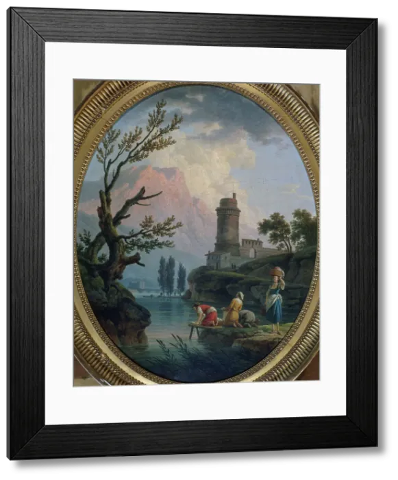 Framed Print : Landscape with washerwomen, 1789. Creator: Claude-Joseph Vernet Framed Print : Landscape with washerwomen, 1789. Creator: Claude-Joseph Vernet