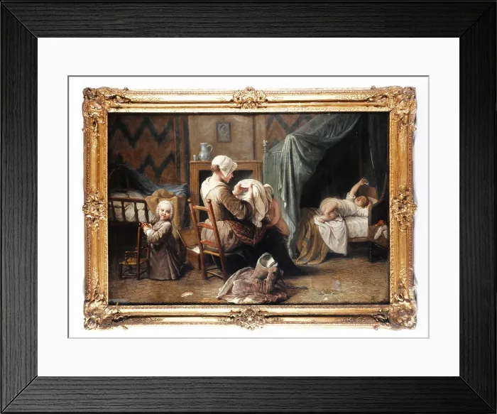Framed Print : Une chambre où une servante habille des enfants, c1750. Creator: Pierre Louis Dumesnil Framed Print : Une chambre où une servante habille des enfants, c1750. Creator: Pierre Louis Dumesnil