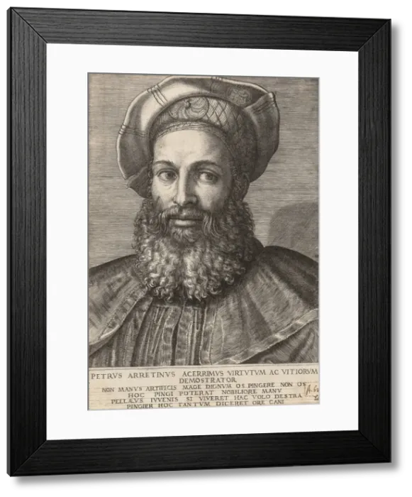 Framed Print : Portrait of Pietro Aretino, ca. 1517-20. Creator: Marcantonio Raimondi Framed Print : Portrait of Pietro Aretino, ca. 1517-20. Creator: Marcantonio Raimondi