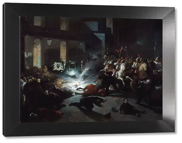 Attack by Orsini in front of the facade of the Opera on January 14, 1858, 1862. Creator: H Vittori