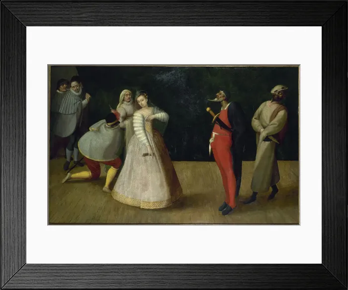 Framed Print : Troupe de comédiens italiens (les Gelosi ?), c1580. Creator: Ecole Francaise Framed Print : Troupe de comédiens italiens (les Gelosi ?), c1580. Creator: Ecole Francaise