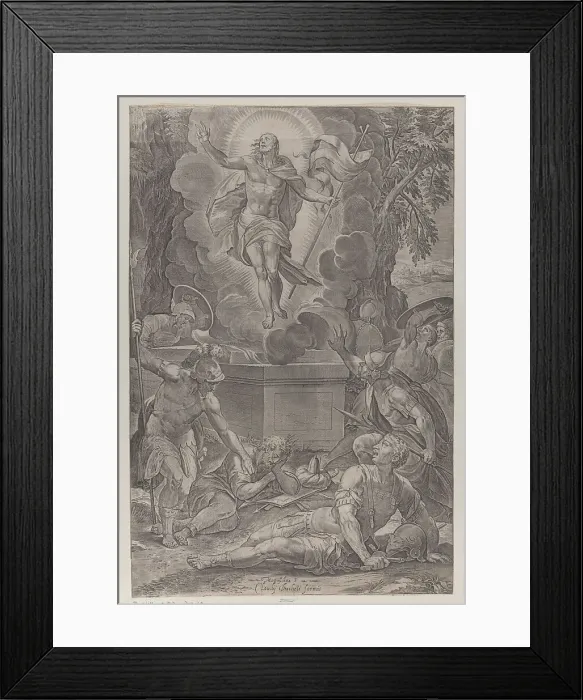 Framed Print : The Ressurection, with soldiers in various stages of wakefulness in front of the tomb... 1565-83. Creator: Martino Rota Framed Print : The Ressurection, with soldiers in various stages of wakefulness in front of the tomb... 1565-83. Creator: Martino Rota