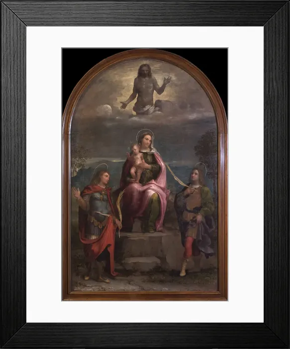Framed Print : Madonna and Child, the Redeemer with Saints Vitus and Modestus, Between 1500 and 1524. Creator: Morto da Feltre (Lorenzo Luzzo) (ca 1480-1527) Framed Print : Madonna and Child, the Redeemer with Saints Vitus and Modestus, Between 1500 and 1524. Creator: Morto da Feltre (Lorenzo Luzzo) (ca 1480-1527)