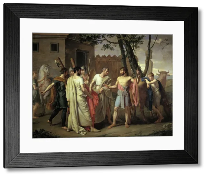 Framed Print : Lucius Quinctius Cincinnatus Leaves the Plough to Dictate Laws to Rome, ca 1806. Creator: Ribera y Fernández, Juan Antonio (1779-1860) Framed Print : Lucius Quinctius Cincinnatus Leaves the Plough to Dictate Laws to Rome, ca 1806. Creator: Ribera y Fernández, Juan Antonio (1779-1860)
