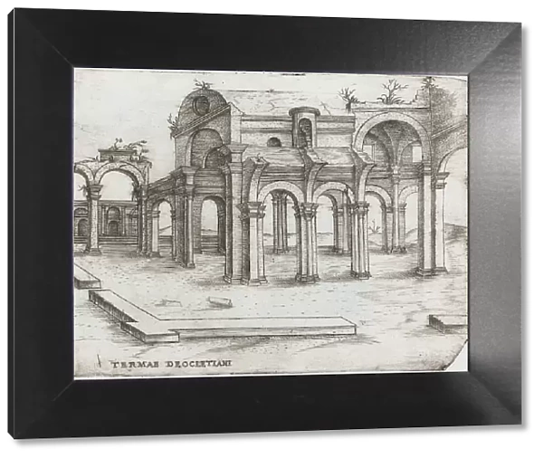 Sepulchrum Adriani, from a Series of Prints depicting (reconstructed) Build... Plate ca. 1530-1550. Creator: Master GA