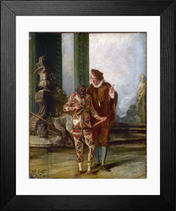 Framed Print : Scène de la comédie italienne : Arlequin et Ricoboni, vers 1720, c1720. Creator: Ecole Francaise Framed Print : Scène de la comédie italienne : Arlequin et Ricoboni, vers 1720, c1720. Creator: Ecole Francaise